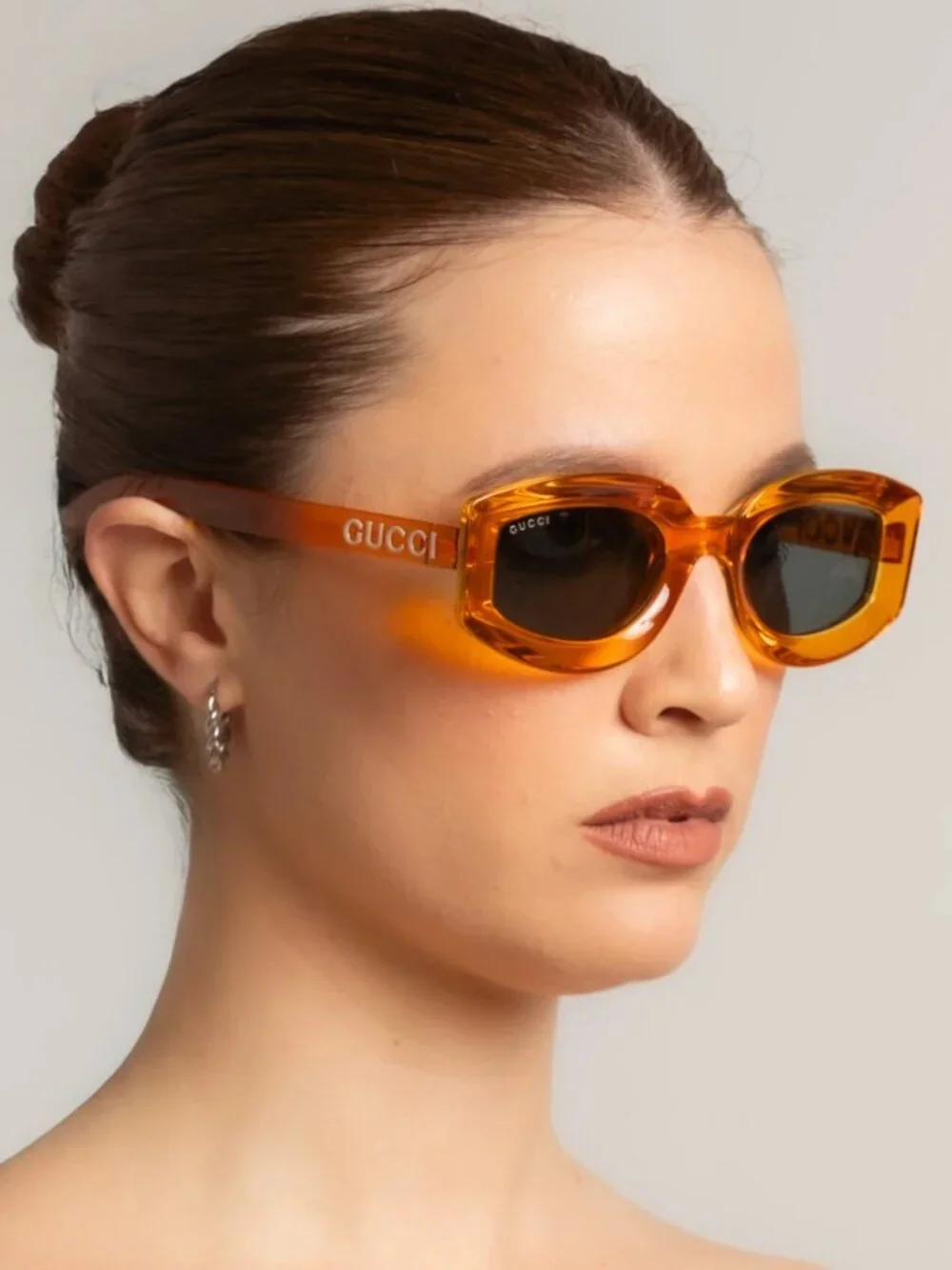 NEW GUCCI GEOMETRIC SUNGLASSES GUCCI GG1719S 005 ORANGE GREY EYEWEAR